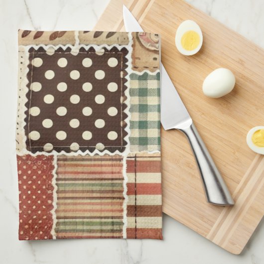 Terracotta patchwork en quilt rustieke bloemen theedoek (Quarter Fold)