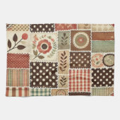 Terracotta patchwork en quilt rustieke bloemen theedoek (Horizontaal)