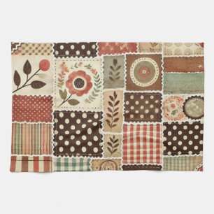 Terracotta patchwork en quilt rustieke bloemen theedoek