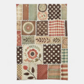 Terracotta patchwork en quilt rustieke bloemen theedoek (Verticaal)