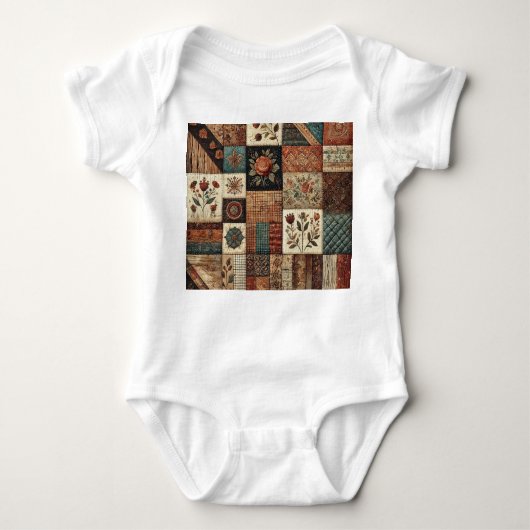 Terracotta Patchwork Landelijk Retro Bloemendesign Romper (Voorkant)