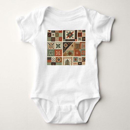 Terracotta Patchwork Landelijke Retro Bloemendesig Romper (Voorkant)