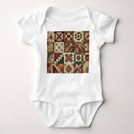Terracotta Patchwork Landelijke Retro Bloemendesig Romper (Voorkant)