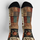 Terracotta Patchwork Quilt Patroon Retro Bloemen Sokken (Top)