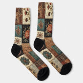 Terracotta Patchwork Quilt Patroon Retro Bloemen Sokken (Rechts)