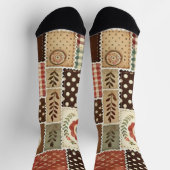 Terracotta Patchwork Quilt Patroon Retro Bloemen Sokken (Top)
