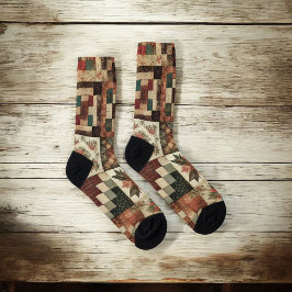 Terracotta Patchwork Quilt Patroon Retro Bloemen Sokken
