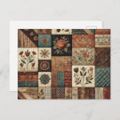 Terracotta Patchwork Quilt Rustieke Bloemen Ontwer Briefkaart (Voorkant / Achterkant)