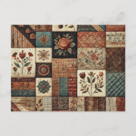 Terracotta Patchwork Quilt Rustieke Bloemen Ontwer Briefkaart