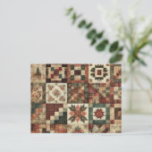 Terracotta Patchwork Quilt Rustieke Bloemen Ontwer Briefkaart (Staand voorkant)