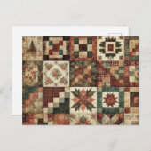 Terracotta Patchwork Quilt Rustieke Bloemen Ontwer Briefkaart (Voorkant / Achterkant)