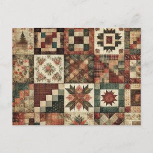 Terracotta Patchwork Quilt Rustieke Bloemen Ontwer Briefkaart