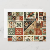 Terracotta Patchwork Quilt Rustieke Bloemen Ontwer Briefkaart (Voorkant / Achterkant)