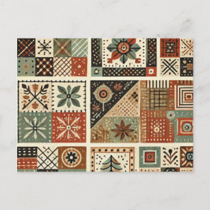 Terracotta Patchwork Quilt Rustieke Bloemen Ontwer Briefkaart