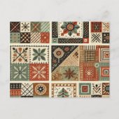 Terracotta Patchwork Quilt Rustieke Bloemen Ontwer Briefkaart (Voorkant)