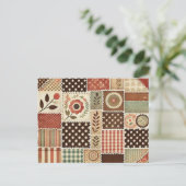 Terracotta Patchwork Quilt Rustieke Bloemen Ontwer Briefkaart (Staand voorkant)