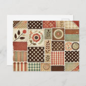 Terracotta Patchwork Quilt Rustieke Bloemen Ontwer Briefkaart (Voorkant / Achterkant)