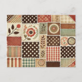 Terracotta Patchwork Quilt Rustieke Bloemen Ontwer Briefkaart (Voorkant)