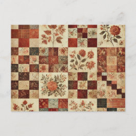 Terracotta Patchwork Quilt Rustieke Bloemen Ontwer Briefkaart
