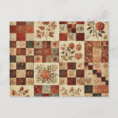 Terracotta Patchwork Quilt Rustieke Bloemen Ontwer Briefkaart (Voorkant)