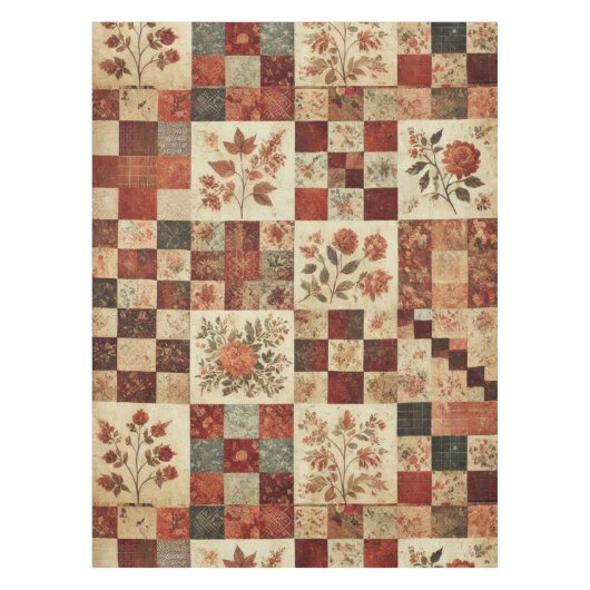 Terracotta Patchwork Quilt Rustieke  Bloemen Tafelkleed (Voorkant)