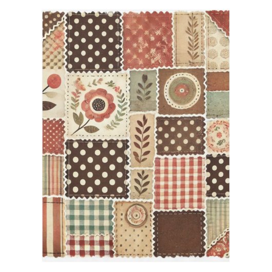Terracotta Patchwork Quilt Rustieke  Bloemen Tafelkleed (Voorkant)