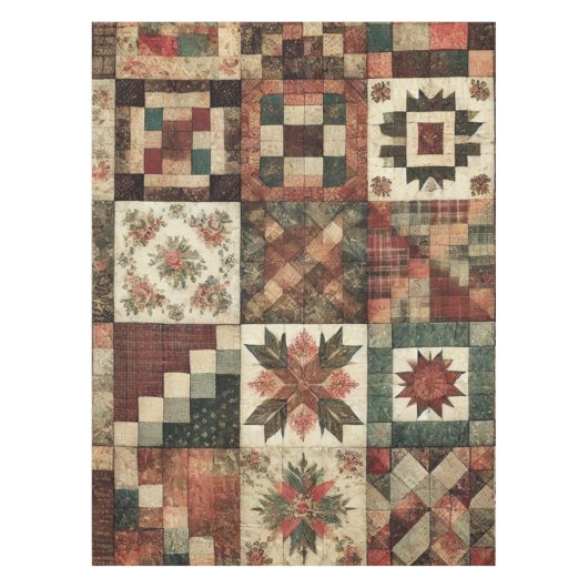 Terracotta Patchwork Quilt Rustieke  Bloemen Tafelkleed (Voorkant)