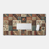 Terracotta Patchwork Quilt Rustieke Bloemenbureau Bureaumat (Keyboard & Muis)