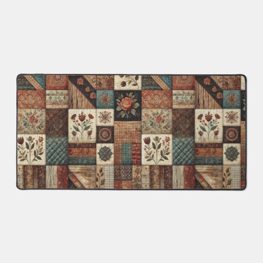 Terracotta Patchwork Quilt Rustieke Bloemenbureau Bureaumat (Voorkant)