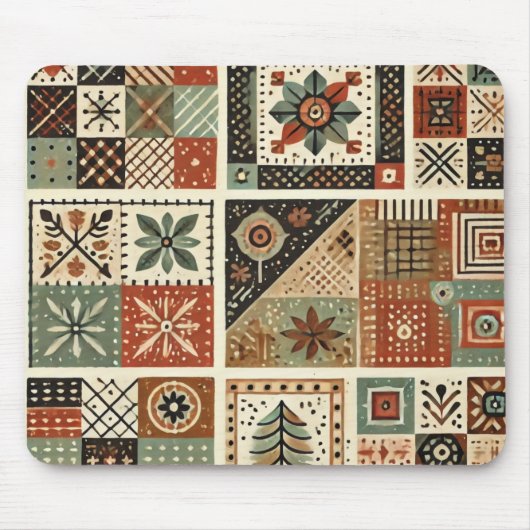 Terracotta Patchwork Quilt Rustieke Bloemenbureau Muismat (Voorkant)