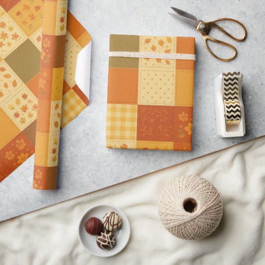 Terracotta Patchwork Quilt Rustieke Boerderij Bloe Cadeaupapier (Crafts)