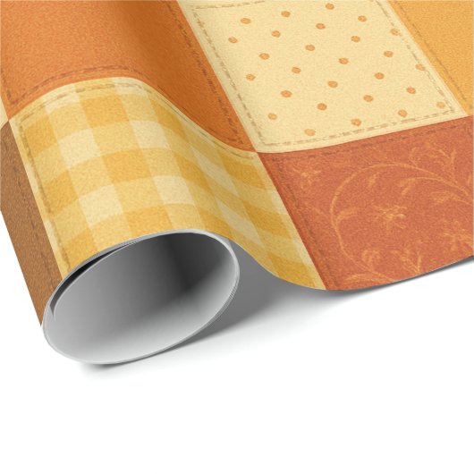 Terracotta Patchwork Quilt Rustieke Boerderij Bloe Cadeaupapier (Rol Hoek)