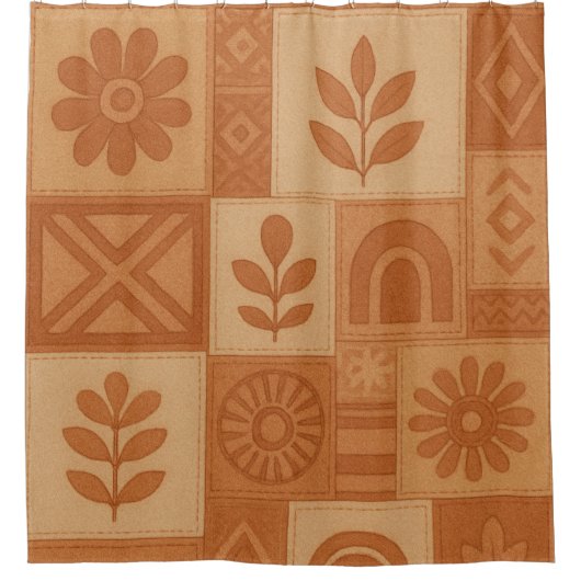 Terracotta Patchwork Quilt Rustieke Boerderij Bloe Douchegordijn (Voorkant)