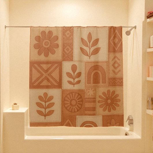 Terracotta Patchwork Quilt Rustieke Boerderij Bloe Douchegordijn