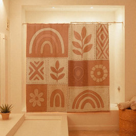 Terracotta Patchwork Quilt Rustieke Boerderij Bloe Douchegordijn