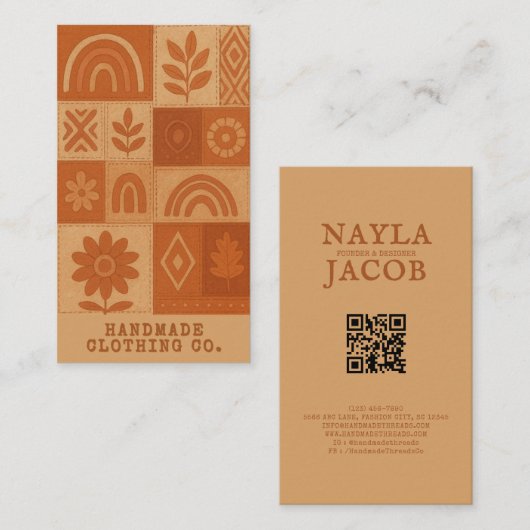 Terracotta Patchwork Quilt Rustieke Boerderij Bloe Visitekaartje (Voorkant / Achterkant)