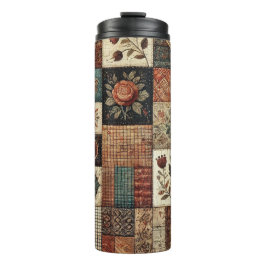 Terracotta Patchwork Quilt Rustieke Boho Bloemen Thermosbeker