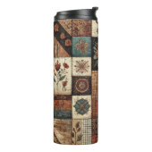 Terracotta Patchwork Quilt Rustieke Boho Bloemen Thermosbeker (Gedraaid links)