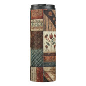 Terracotta Patchwork Quilt Rustieke Boho Bloemen Thermosbeker (Achterkant)
