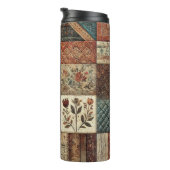 Terracotta Patchwork Quilt Rustieke Boho Bloemen Thermosbeker (Geroteerd rechts)