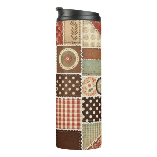 Terracotta Patchwork Quilt Rustieke Boho Bloemen Thermosbeker (Geroteerd rechts)