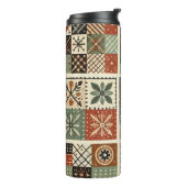 Terracotta Patchwork Quilt Rustieke Boho Bloemen Thermosbeker (Gedraaid links)