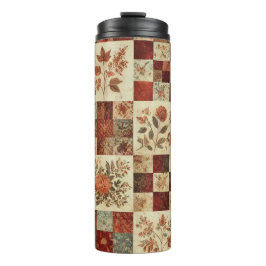 Terracotta Patchwork Quilt Rustieke Boho Bloemen Thermosbeker