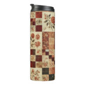 Terracotta Patchwork Quilt Rustieke Boho Bloemen Thermosbeker (Geroteerd rechts)