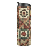 Terracotta Patchwork Quilt Rustieke Boho Bloemen Thermosbeker (Geroteerd rechts)