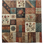 Terracotta Patchwork Quilt Rustieke Retro Bloemen Douchegordijn (Voorkant)