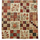 Terracotta Patchwork Quilt Rustieke Retro Bloemen Douchegordijn (Voorkant)