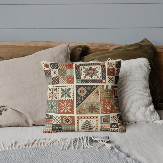 Terracotta Patchwork Quilt Rustieke Retro Vintage Kussen (Creator heeft geüpload)