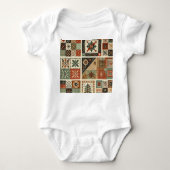 Terracotta patchwork robuust retro bloemendesign romper (Voorkant)