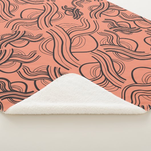 Terracotta patroon met zwarte gekrabbelde knopen sherpa deken (3/4)